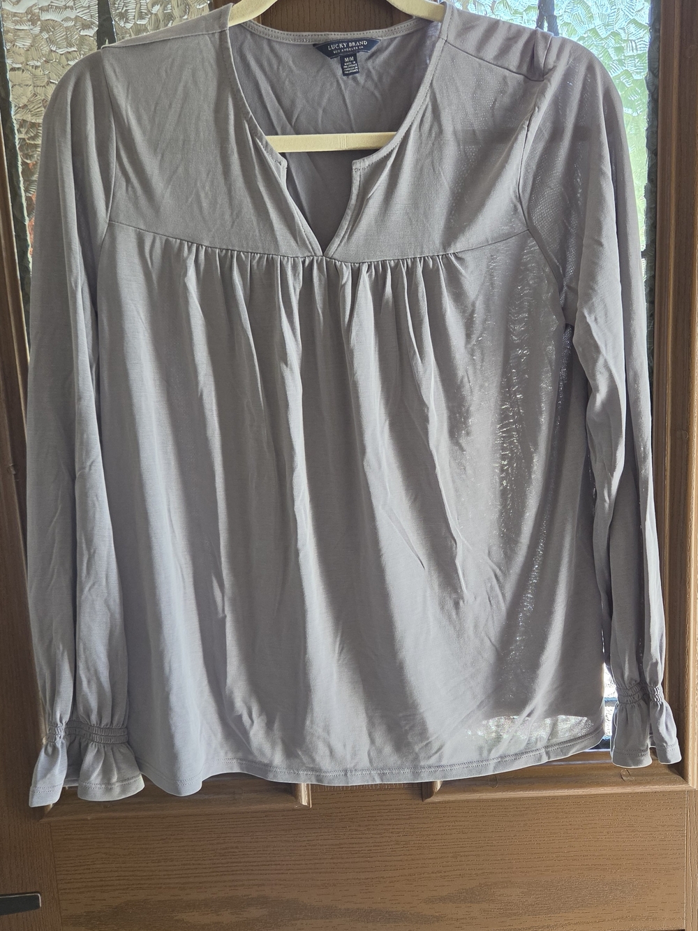 Lucky Brand Light Gray Long Sleeve Peasant Top